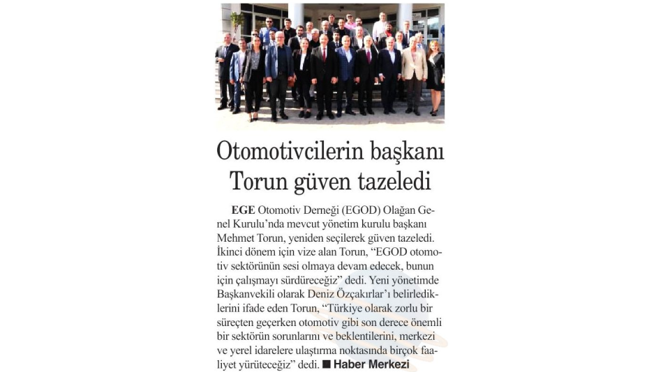 Dokuz Eylül Gazetesi 03.04.2024 - Otomotivcilerin Başkanı Torun Güven Tazeledi